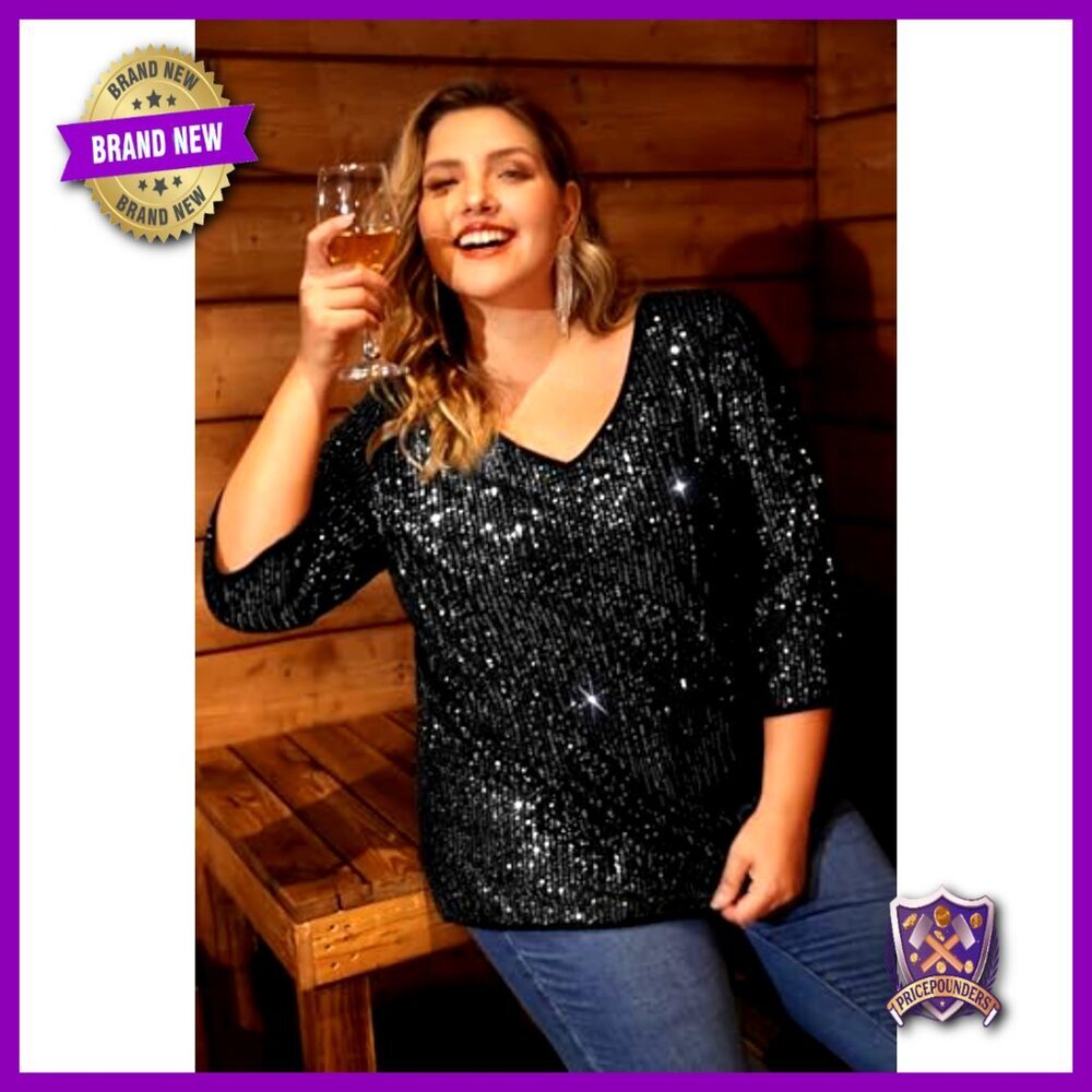 Plus Size Sequin Party Top 3/4 Sleeve Tunic XL-5XL - Picture 4 of 6